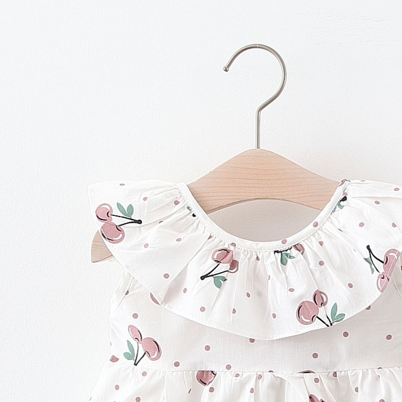 Baby Doll Collar Cherry Print Dress with Hat